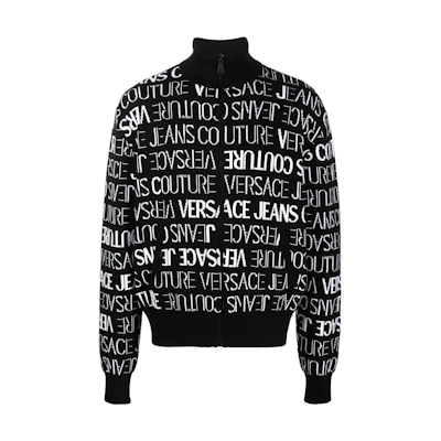 VERSACE JEANS COUTURE SS22 Colorblock Logo Knit Zip Sweater Black 73GAFM22C-M02A-A0E