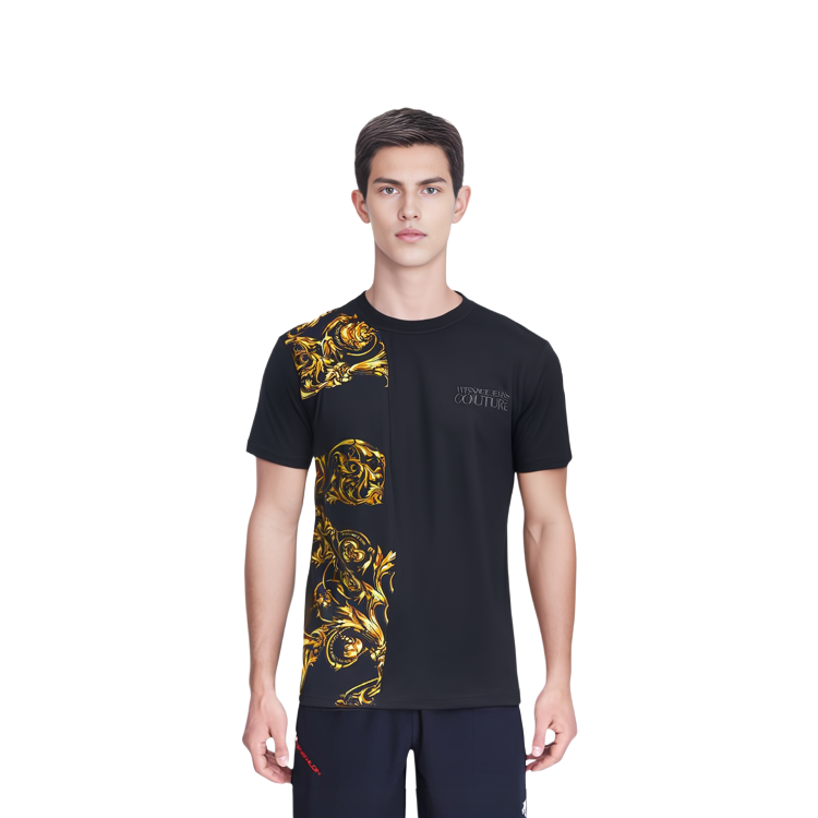 Purchase VERSACE JEANS COUTURE SS22 Floral Crewneck T-Shirt Black . E72GAH6R9-EJS049-EG89