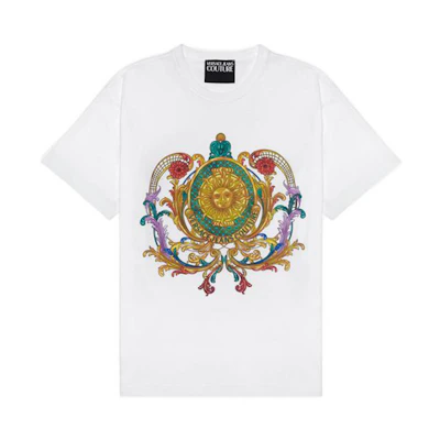 VERSACE JEANS COUTURE SS22 Large Logo Print Crew Neck White T-Shirt E72GAH-F02EC-J00F