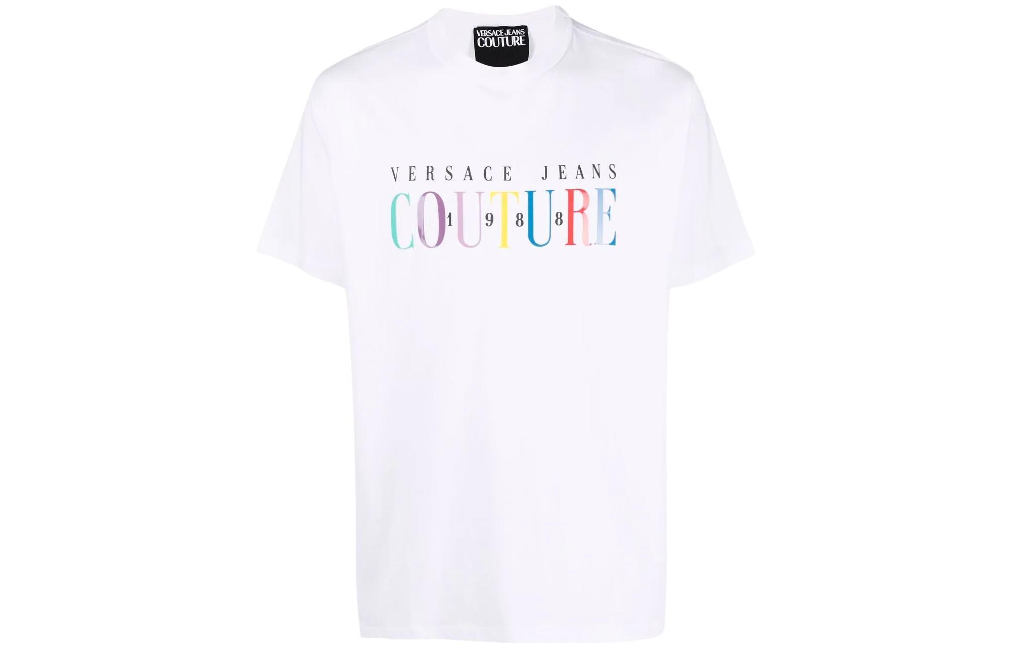 VERSACE JEANS COUTURE SS22 Logo Crewneck Pullover T-Shirt White Men’s. 72GAHT06-CJ00T-003