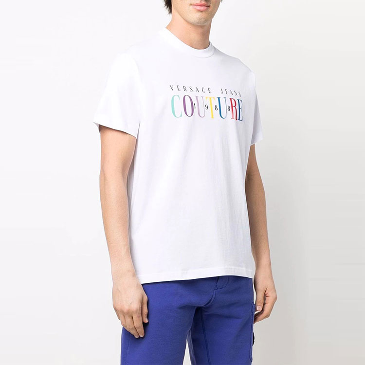 Purchase VERSACE JEANS COUTURE SS22 Logo Crewneck Pullover T-Shirt White Men’s. 72GAHT06-CJ00T-003