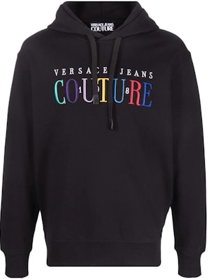 ヴェルサーチ ジーンズ クチュール SS22 ロゴ刺繍 コットンフーディ ブラック メンズ 72GAIT0-6CF01T-899 Order ヴェルサーチ ジーンズ クチュール SS22 ロゴ刺繍 コットンフーディ ブラック メンズ 72GAIT0-6CF01T-899