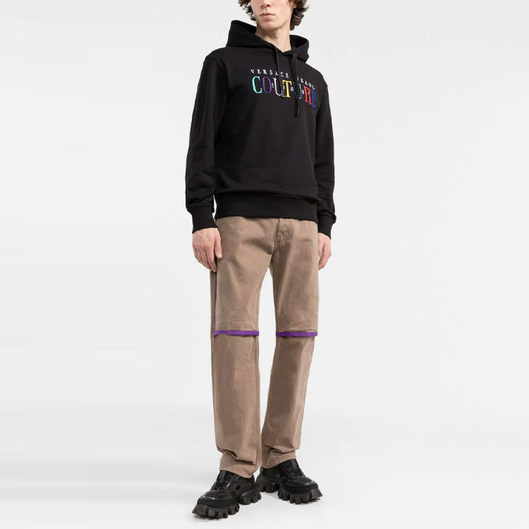 Lookbook ヴェルサーチ ジーンズ クチュール SS22 ロゴ刺繍 コットンフーディ ブラック メンズ 72GAIT0-6CF01T-899