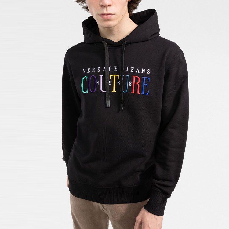 Purchase ヴェルサーチ ジーンズ クチュール SS22 ロゴ刺繍 コットンフーディ ブラック メンズ 72GAIT0-6CF01T-899