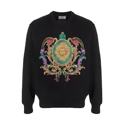 VERSACE JEANS COUTURE SS22 Logo Print Black Long Sleeve Sweatshirt Men 72GAIF0-2CF01F-899