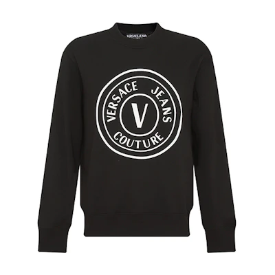VERSACE JEANS COUTURE SS22 Logo Print Black Sweatshirt for Men. 73GAIT22-CF00T-0899