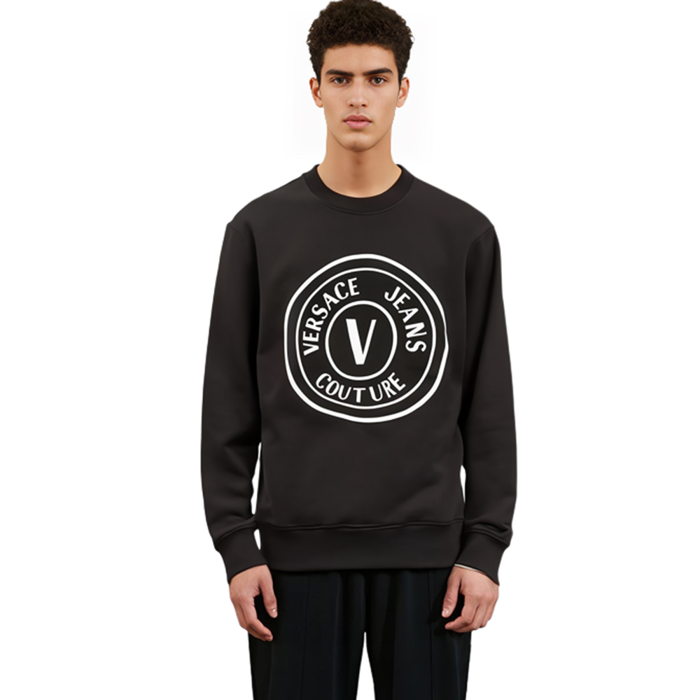 Purchase VERSACE JEANS COUTURE SS22 Logo Print Black Sweatshirt for Men. 73GAIT22-CF00T-0899