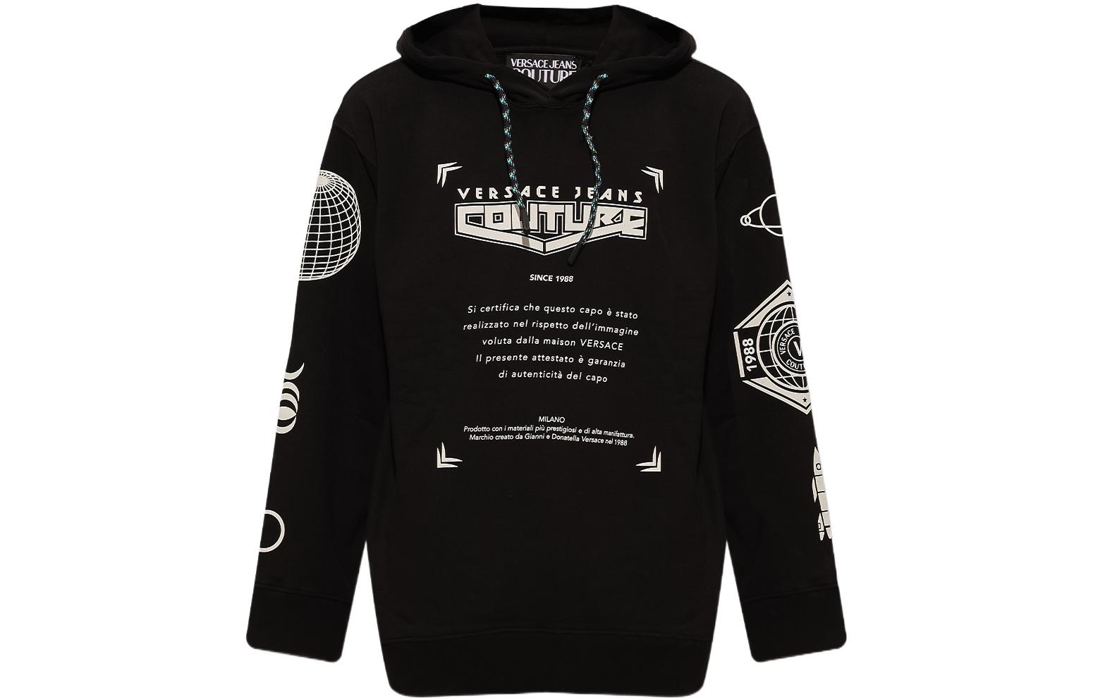 VERSACE JEANS COUTURE SS22 Logo Print Drawstring Hoodie Black Men’s. 73GAIT19-CF00O-899