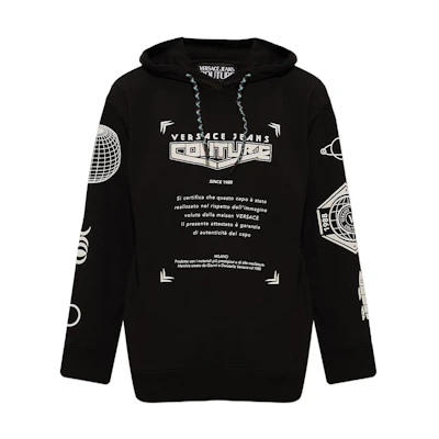 VERSACE JEANS COUTURE SS22 Logo Print Drawstring Hoodie Black Men’s. 73GAIT19-CF00O-899