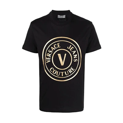 VERSACE JEANS COUTURE SS22 Logo Print Pullover Short Sleeve T-Shirt Black Men 72GAHT0-3CJ00T-G89