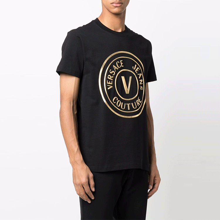 Purchase VERSACE JEANS COUTURE SS22 黑色男士短袖印花T恤 72GAHT0-3CJ00T-G89