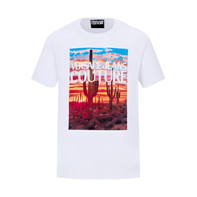 VERSACE JEANS COUTURE SS22 Logo Print Short Sleeve T-Shirt Men’s White. 72GAHP11-CJWAP-003