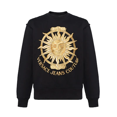 Versace Jeans Couture SS22 Medusa Embroidered Crewneck Sweatshirt Black Mens. 72GAIT1-0CF01-TG89