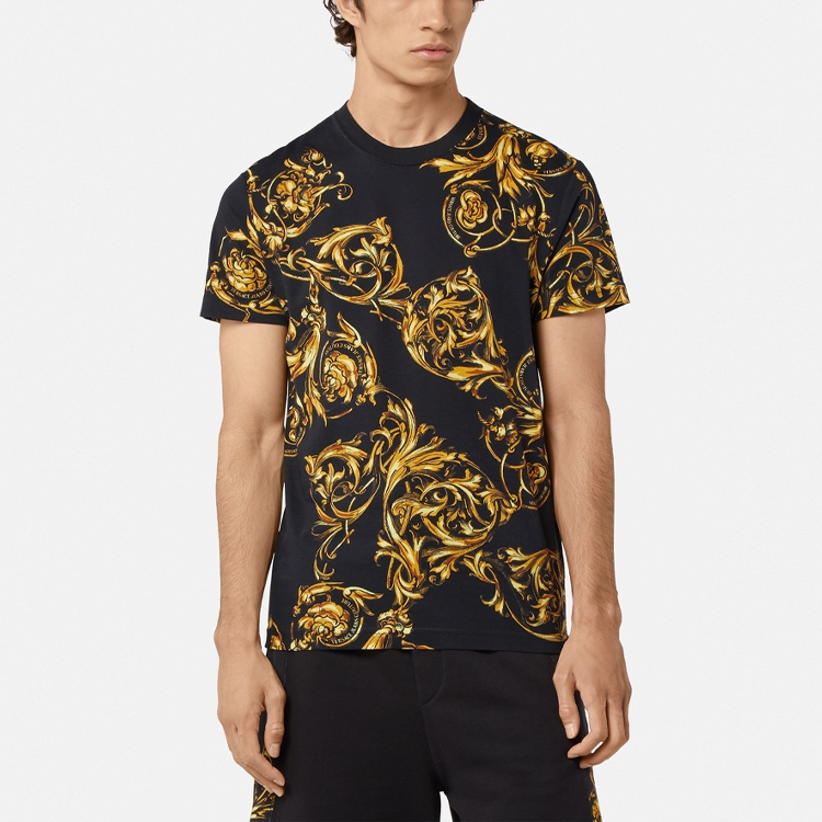 Shop VERSACE JEANS COUTURE SS22 Printed Crewneck T-Shirt Black E72GAH6S0-EJS049-1-EG89