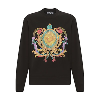 VERSACE JEANS COUTURE SS22 Sun Print Pullover Sweatshirt Black . 72GAIF02 CF01F-0899