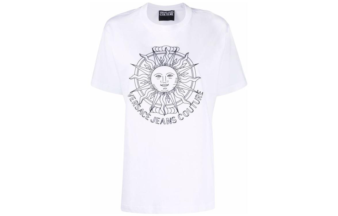 VERSACE JEANS COUTURE SS22 Sun Print Unisex White Crewneck T-Shirt 72GAHT1-1CJ00T-003-WHT
