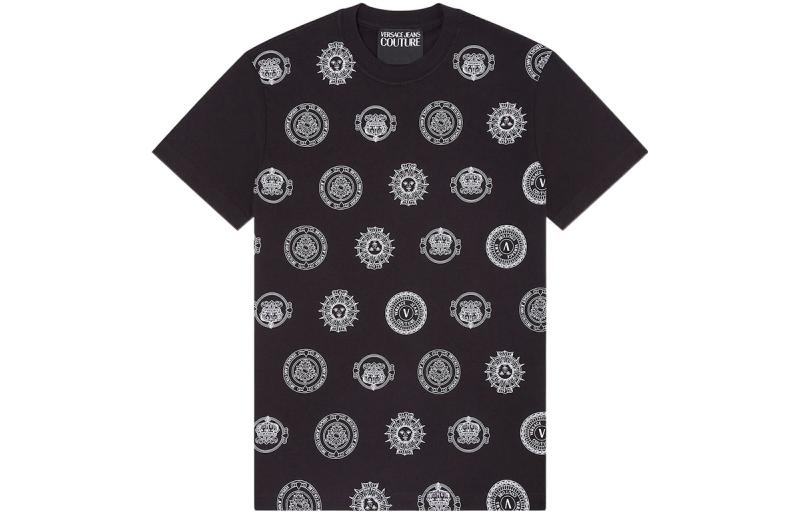 VERSACE JEANS COUTURE SS22 V-Emblem Cotton T-Shirt  Black E72GAH6S4-EJS047-E899