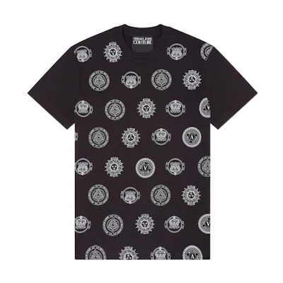 VERSACE JEANS COUTURE SS22 V-Emblem Cotton T-Shirt Black E72GAH6S4-EJS047-E899