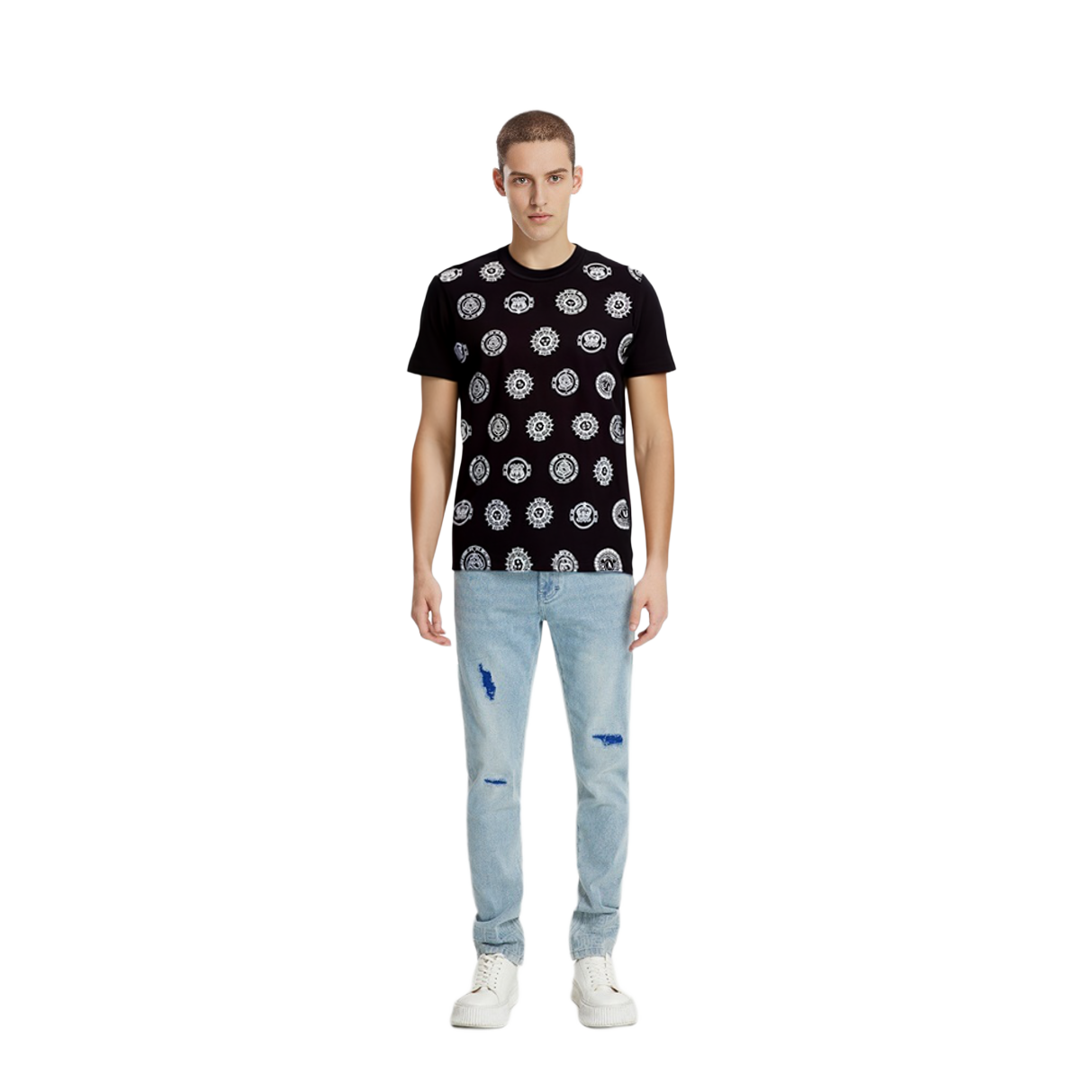 Sizing 範思哲牛仔時尚 SS22 V-Emblem 棉質T恤 黑色 E72GAH6S4-EJS047-E899