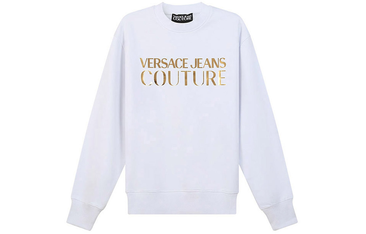 VERSACE JEANS COUTURE SS22 White Gold Logo Print Sweatshirt Mens 72GAIG01-CF01G-G03