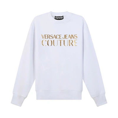 VERSACE JEANS COUTURE SS22 White Gold Logo Print Sweatshirt Mens 72GAIG01-CF01G-G03