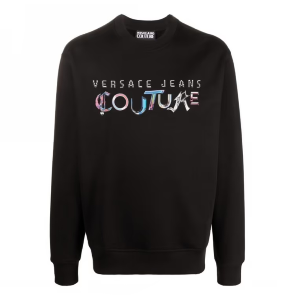 VERSACE JEANS COUTURE SS23  Black Crewneck Letter Print Sweatshirt 73GAIF05-CF00F-899