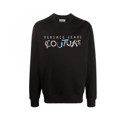 VERSACE JEANS COUTURE SS23 Black Crewneck Letter Print Sweatshirt 73GAIF05-CF00F-899