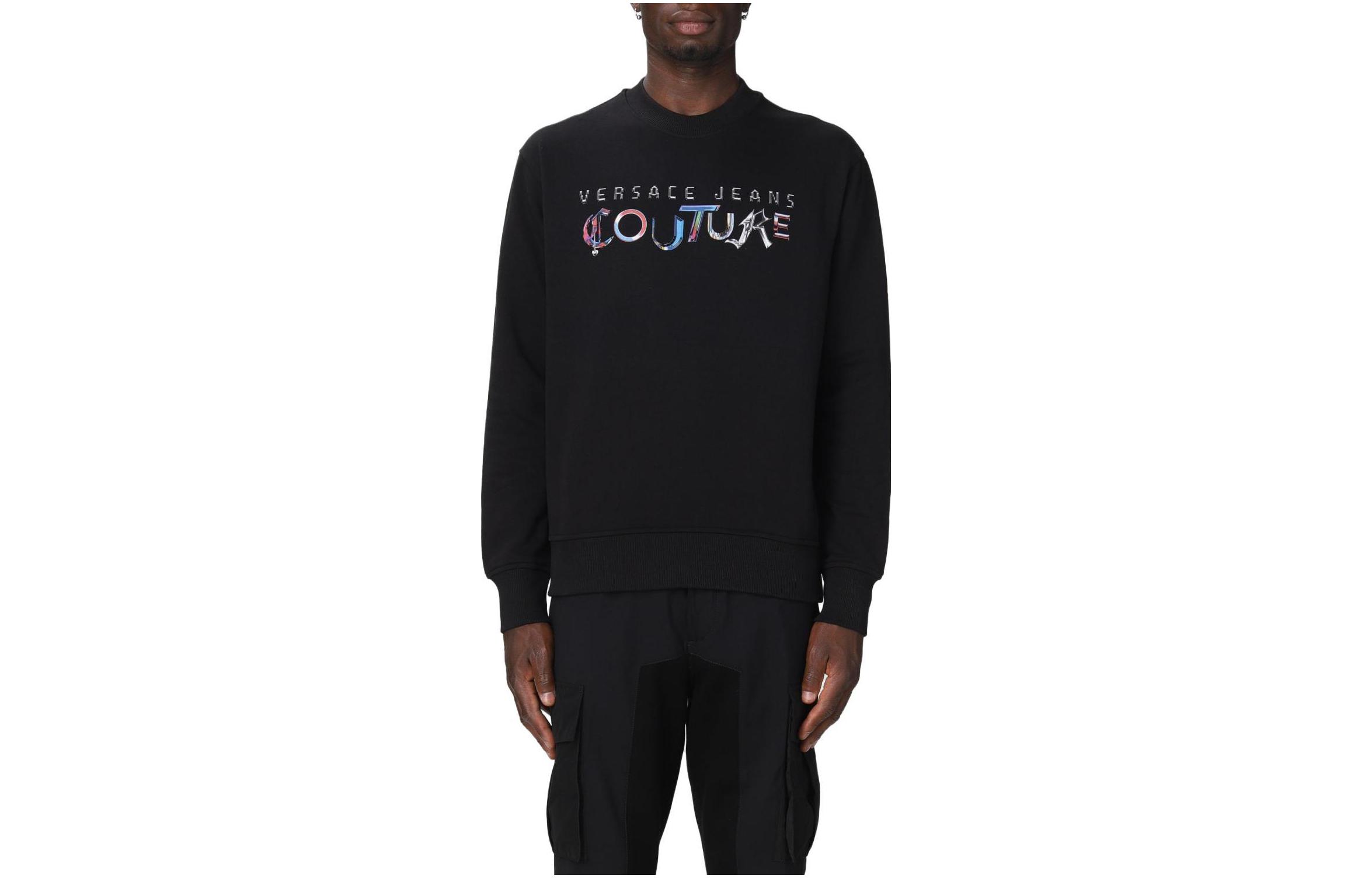 Order VERSACE JEANS COUTURE SS23  Black Crewneck Letter Print Sweatshirt 73GAIF05-CF00F-899