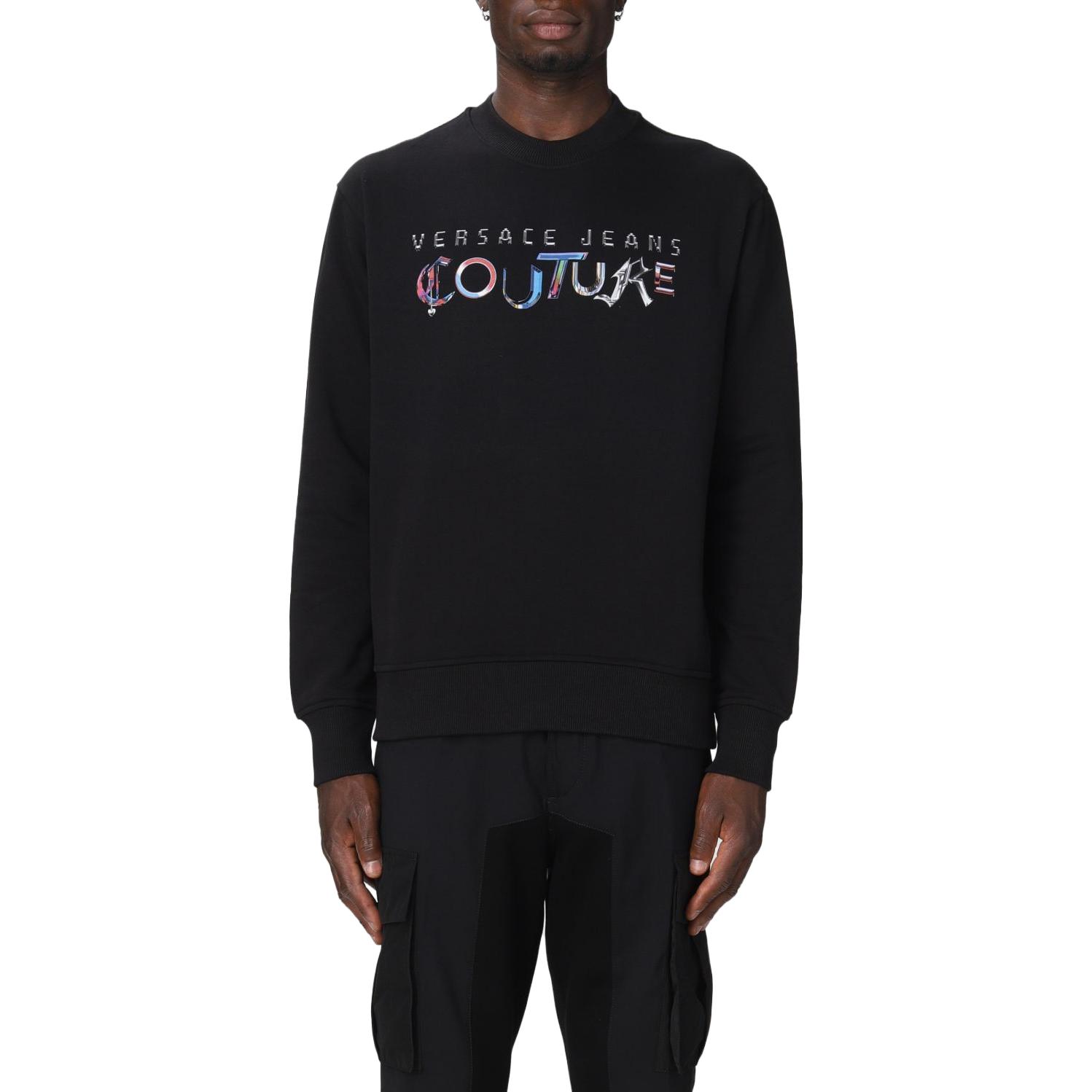 Lookbook VERSACE JEANS COUTURE SS23  Black Crewneck Letter Print Sweatshirt 73GAIF05-CF00F-899
