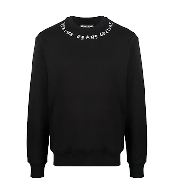 VERSACE JEANS COUTURE SS23 Black Crewneck Sweatshirt with Letter Print. 74GAIT17-CF01T-899
