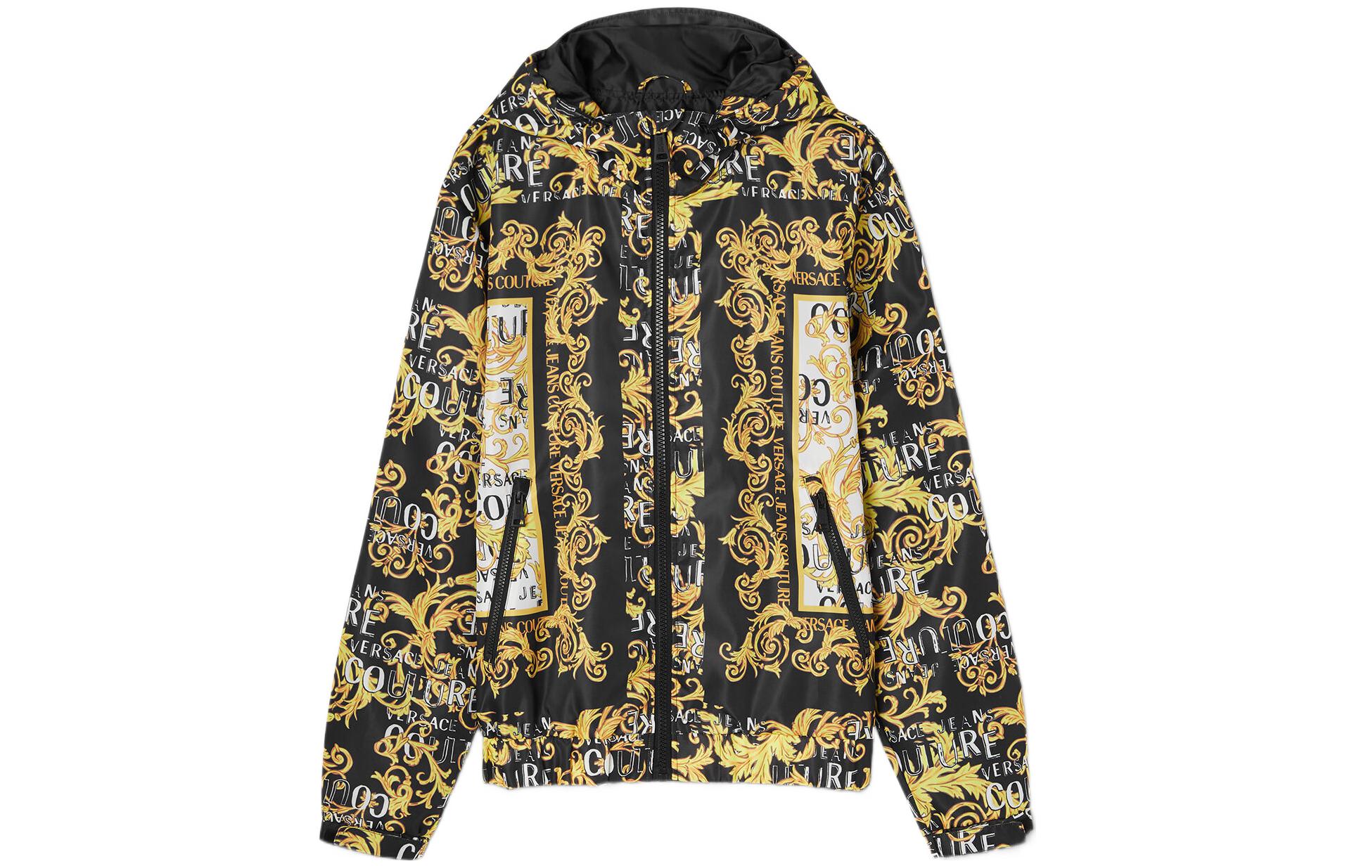 VERSACE JEANS COUTURE SS23  Black Gold Baroque Print Windbreaker Jacket. E74GASD06-ECQS56-EL01