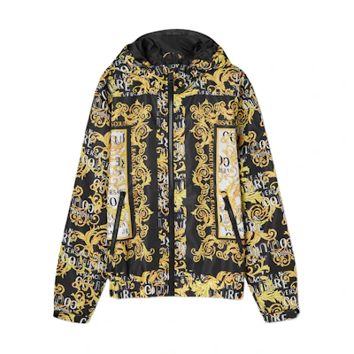 VERSACE JEANS COUTURE SS23 Black Gold Baroque Print Windbreaker Jacket. E74GASD06-ECQS56-EL01