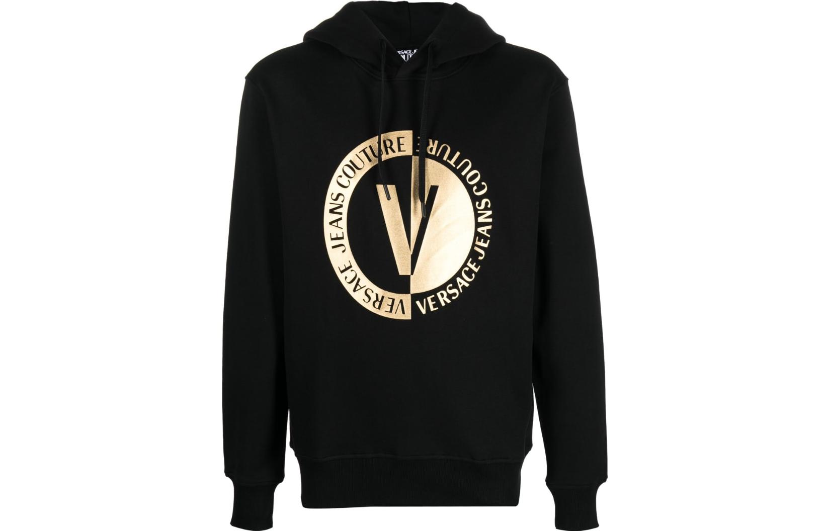 Order VERSACE JEANS COUTURE SS23  Black Hoodie with Logo Letter Print. 74GAIT10-CF01T-G89