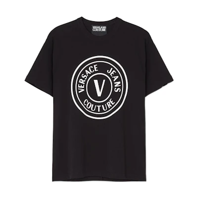 VERSACE JEANS COUTURE SS23 Black Letter Logo Print Short Sleeve T-Shirt E73GAHT28-ECJ00T-E899