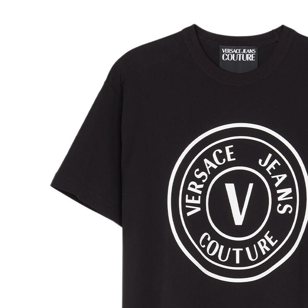 Details for VERSACE JEANS COUTURE SS23  Black Letter Logo Print Short Sleeve T-Shirt E73GAHT28-ECJ00T-E899