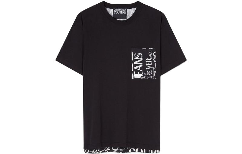 VERSACE JEANS COUTURE SS23  Black Letter Print Crewneck T-Shirt Casual Tee E74GAH6R2-EJS167-E899
