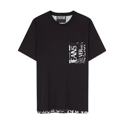 VERSACE JEANS COUTURE SS23 Black Letter Print Crewneck T-Shirt Casual Tee E74GAH6R2-EJS167-E899
