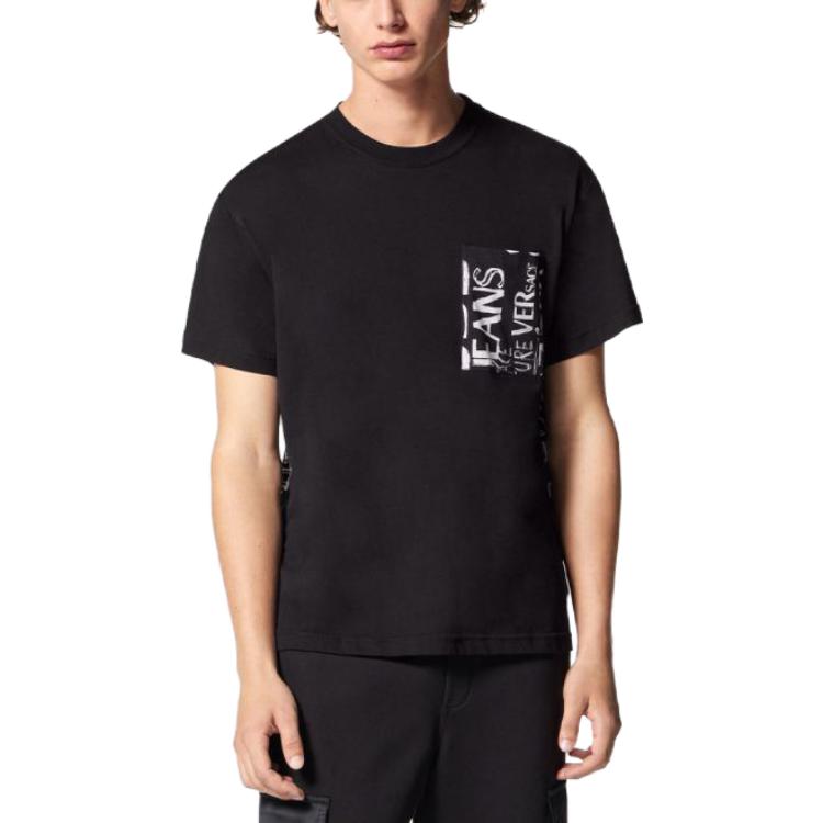 Lookbook VERSACE JEANS COUTURE SS23  Black Letter Print Crewneck T-Shirt Casual Tee E74GAH6R2-EJS167-E899
