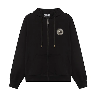 VERSACE JEANS COUTURE SS23 Black Logo Hoodie Zip-Up Jacket. 74GAIY01-CF00Y-899