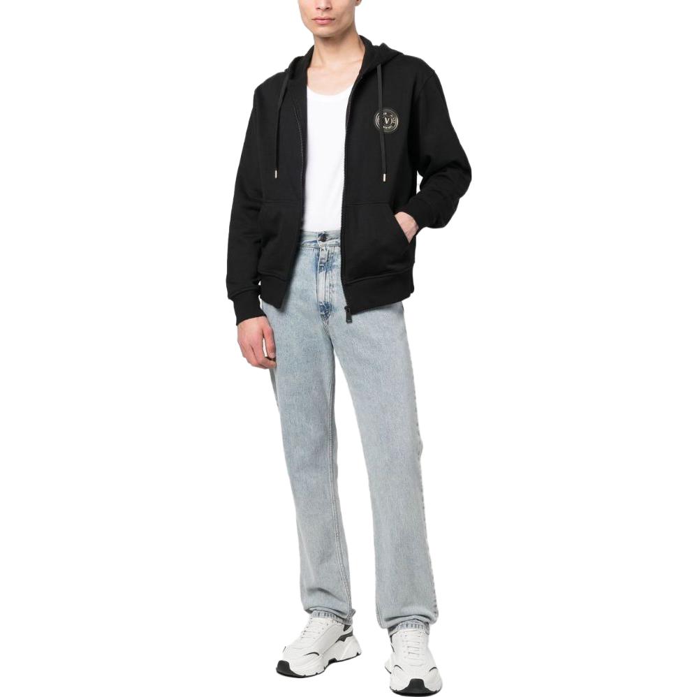 Shop VERSACE JEANS COUTURE SS23  Black Logo Hoodie Zip-Up Jacket. 74GAIY01-CF00Y-899