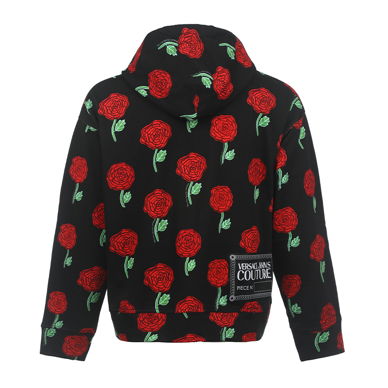 Lookbook Sudadera con Capucha Estampado Rosa Negra VERSACE JEANS COUTURE SS23. 74GAI3C7-FS061-899