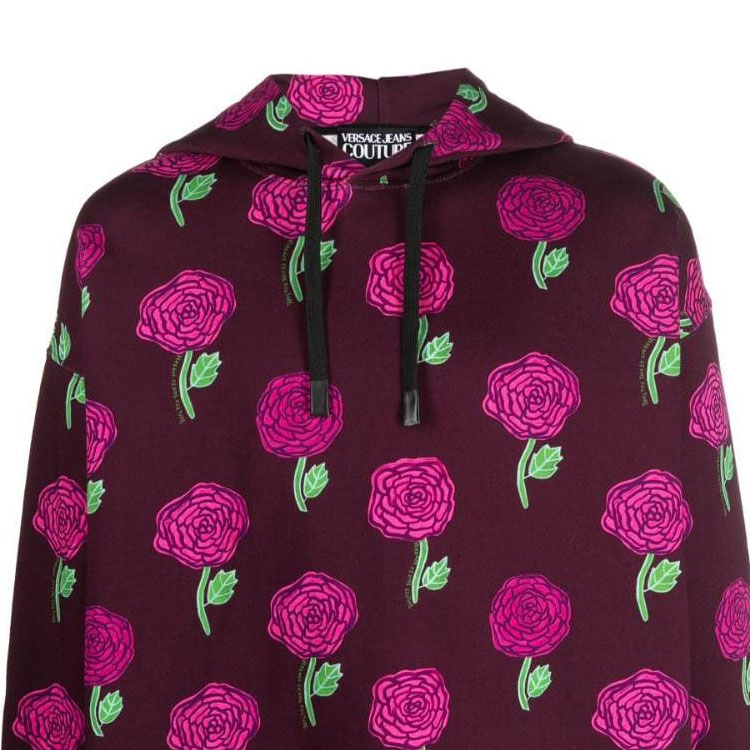 Sizing 베르사체 진스 꾸뛰르 SS23 로즈 플로럴 후디 마룬 74GAI3C-7FS061-335
