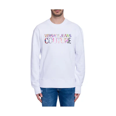 VERSACE JEANS COUTURE SS23 White Logo Print Crewneck Sweatshirt 74GAIG01-CF01G-003