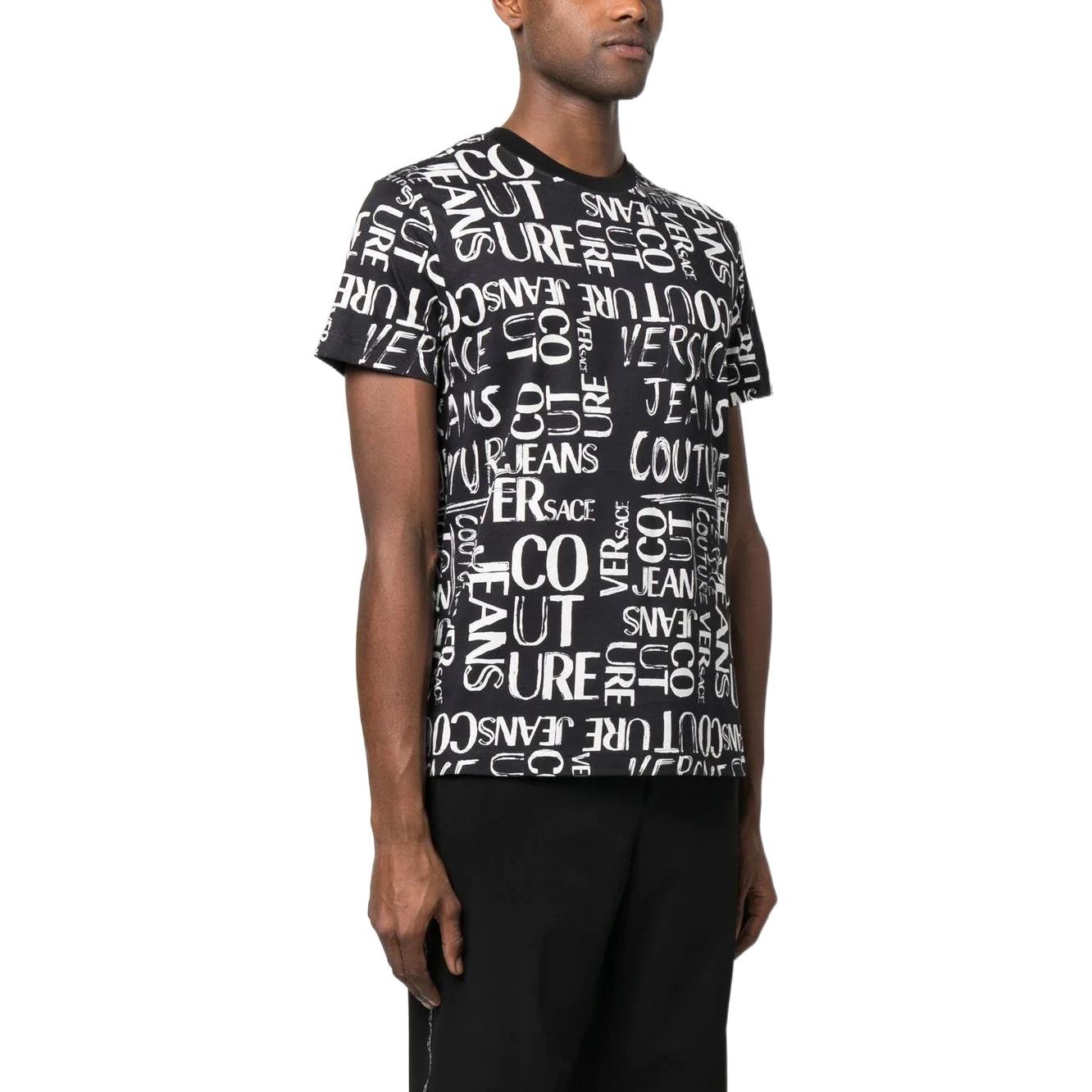 Purchase ヴェルサーチ ジーンズ クチュール SS23 総ロゴ クルーネックTシャツ ブラック 74GAH6S2-JS167-899