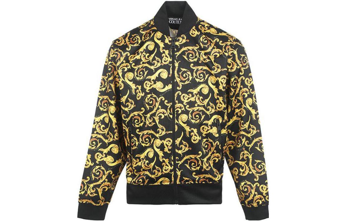 Order VERSACE JEANS COUTURE SS23 All-Over Print Baseball Collar Jacket Men Black 74GAI331-FS062-G89