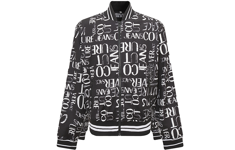 VERSACE JEANS COUTURE SS23 Allover Logo Baseball Collar Jacket Black 74GAI330-JS165-899