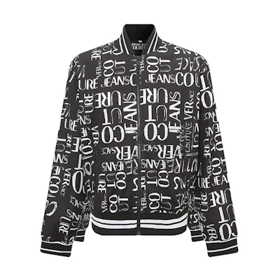 VERSACE JEANS COUTURE SS23 Allover Logo Baseball Collar Jacket Black 74GAI330-JS165-899