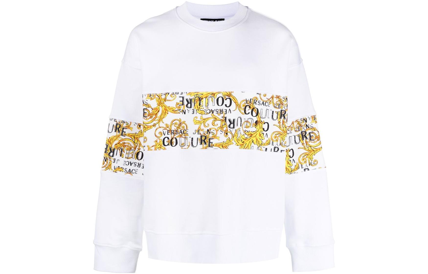 VERSACE JEANS COUTURE SS23 Baroque Print White Crewnect Long Sleeve Sweatshirt Men 74GAI309-FS063-G03