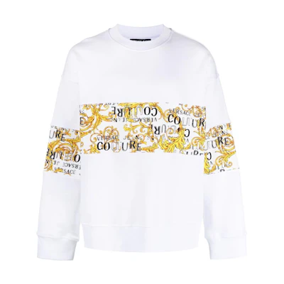 VERSACE JEANS COUTURE SS23 Baroque Print White Crewnect Long Sleeve Sweatshirt Men 74GAI309-FS063-G03