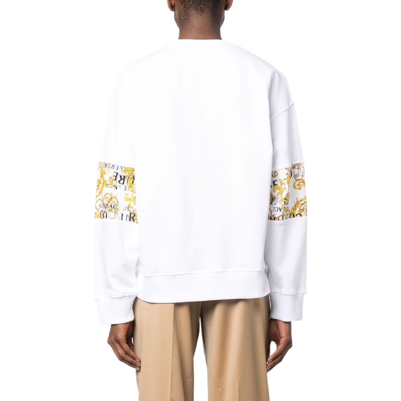 Shop ヴェルサーチ ジーンズ クチュール SS23 バロック柄 白 長袖 スウェットシャツ メンズ 74GAI309-FS063-G03